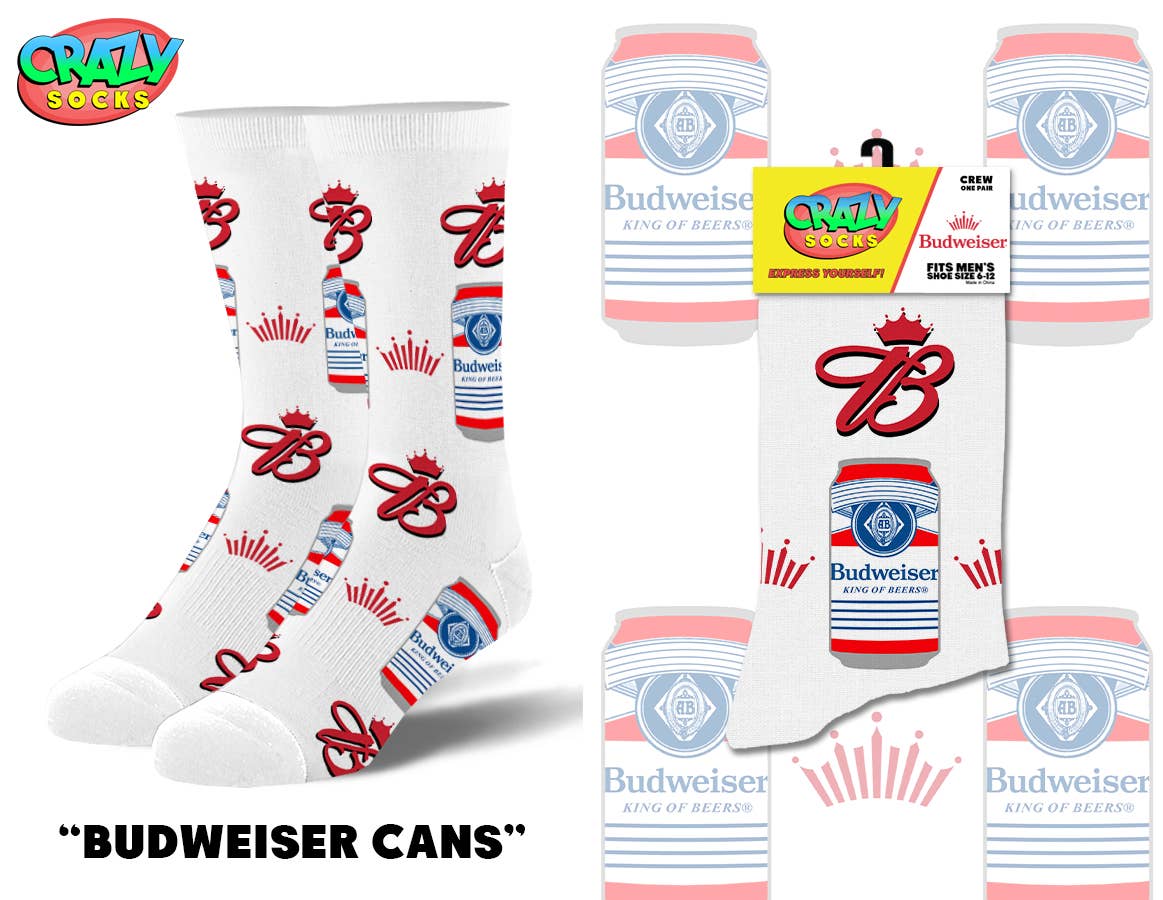 BUDWEISER CANS CRAZY SOCKS